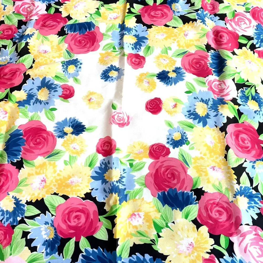 Vintage Pendleton silk scarf colorful floral square pink yellow watercolor motif